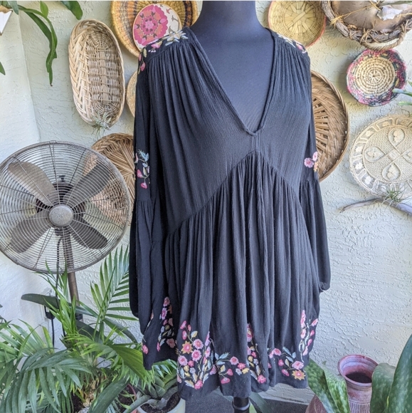 Free People XS Te Amo Mini Dress Embroidered Black - Picture 4 of 16